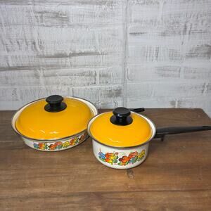 Mid Century JMP “Flower Power” Design Enamel Pot Set
